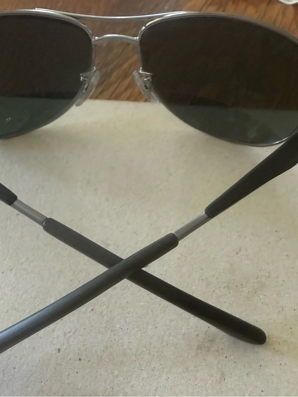Ray-Ban Sunglasses with Green Lenses and Silver Frame